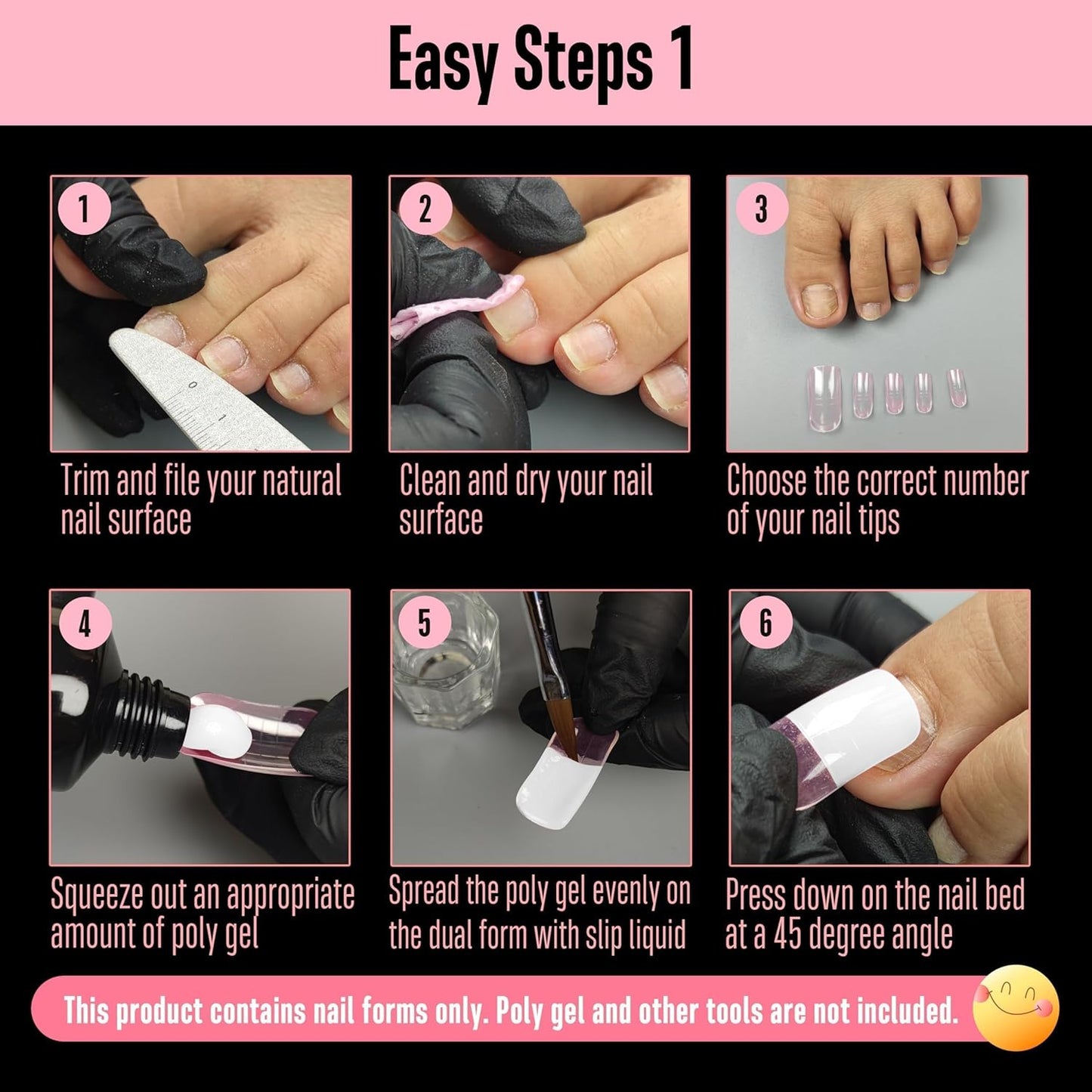 300 Pcs Toe Nail Dual Forms for Poly Gel Toenail Extension, PINK, Reusable Molds for Polygel Buider Hard Gel Acrylic French Tip Toenails, for Nail Art Salon Pedicure & DIY at Home 15 sizes-Velvo Beauty