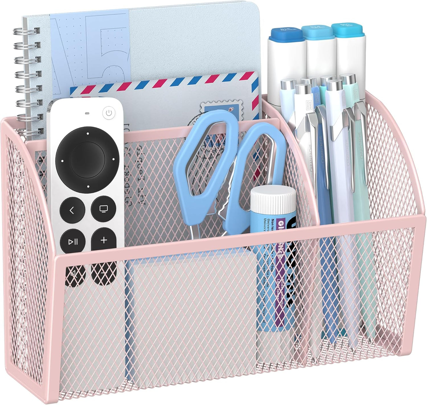 YINGHUA Strong Magnetic Pen Holder for Whiteboard and Refrigerator 3 Compartments Metal Mesh Organizer Space Saving Shelf for Office School Home and Locker - Pink-Velvo Beauty