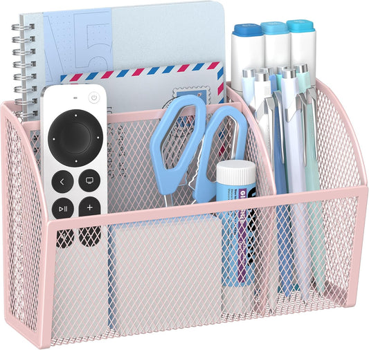 YINGHUA Strong Magnetic Pen Holder for Whiteboard and Refrigerator 3 Compartments Metal Mesh Organizer Space Saving Shelf for Office School Home and Locker - Pink-Velvo Beauty