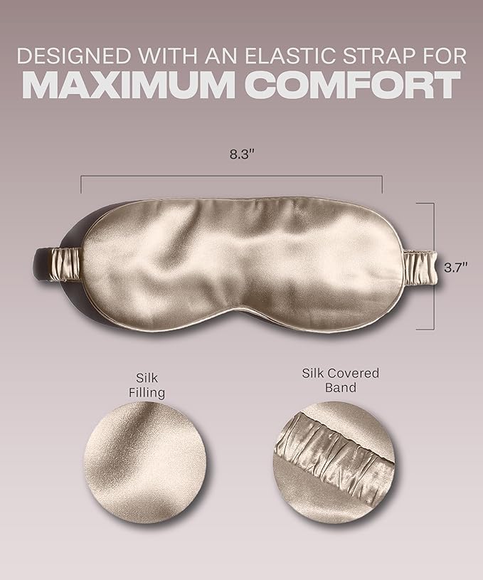 SUNDAYSILKS™ Exclusive Mulberry Silk Sleep Mask | Soft Eye Covers, Blackout Sleeping Mask for Women & Men | Silk Eye Mask for Sleep, Travel, and Relaxation | Antifaz para Dormir [Nude Champagne]-Velvo Beauty