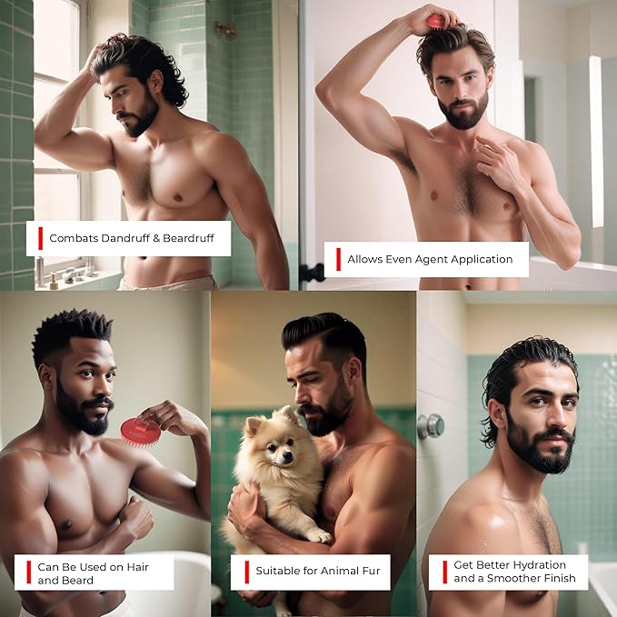 Bossman Scalp Massager & Shampoo Brush (3-inch, Red) – Head Scrubber, Beard Exfoliator & Dandruff Control for Hair & with Firm Bristles-Velvo Beauty