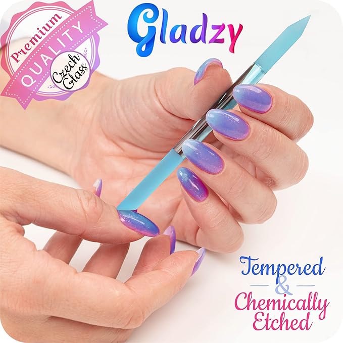 GLADZY Czech Glass Nail File Set - Multifunctional Nail Shiner Buffer, Callus Remover Foot Rasp, Glass Cuticle Pusher Manicure Stick, Etched Surface, Professional Nail Care Tool, Made in EU-Velvo Beauty