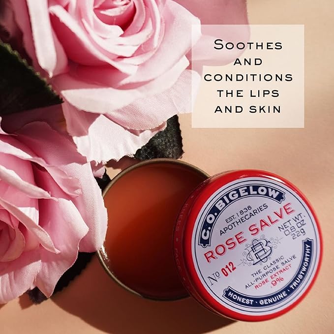 C.O. Bigelow All Purpose Salve Lip Balm Tins, Rose Salve Pack of 3 for Chapped Lips & Dry Skin - Moisturizing Lip, Cuticle 0.8 oz each-Velvo Beauty