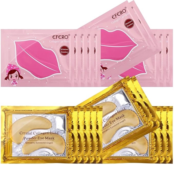 20 Pack Collagen Crystal Lip Masks, Gold Under Eye Masks Set Natural Moisturizing Gel Anti-Aging Anti Chapped Hydrating Reducing Puffiness Dark Circles and Wrinkles Lip Eye Pads for Women Men-Velvo Beauty