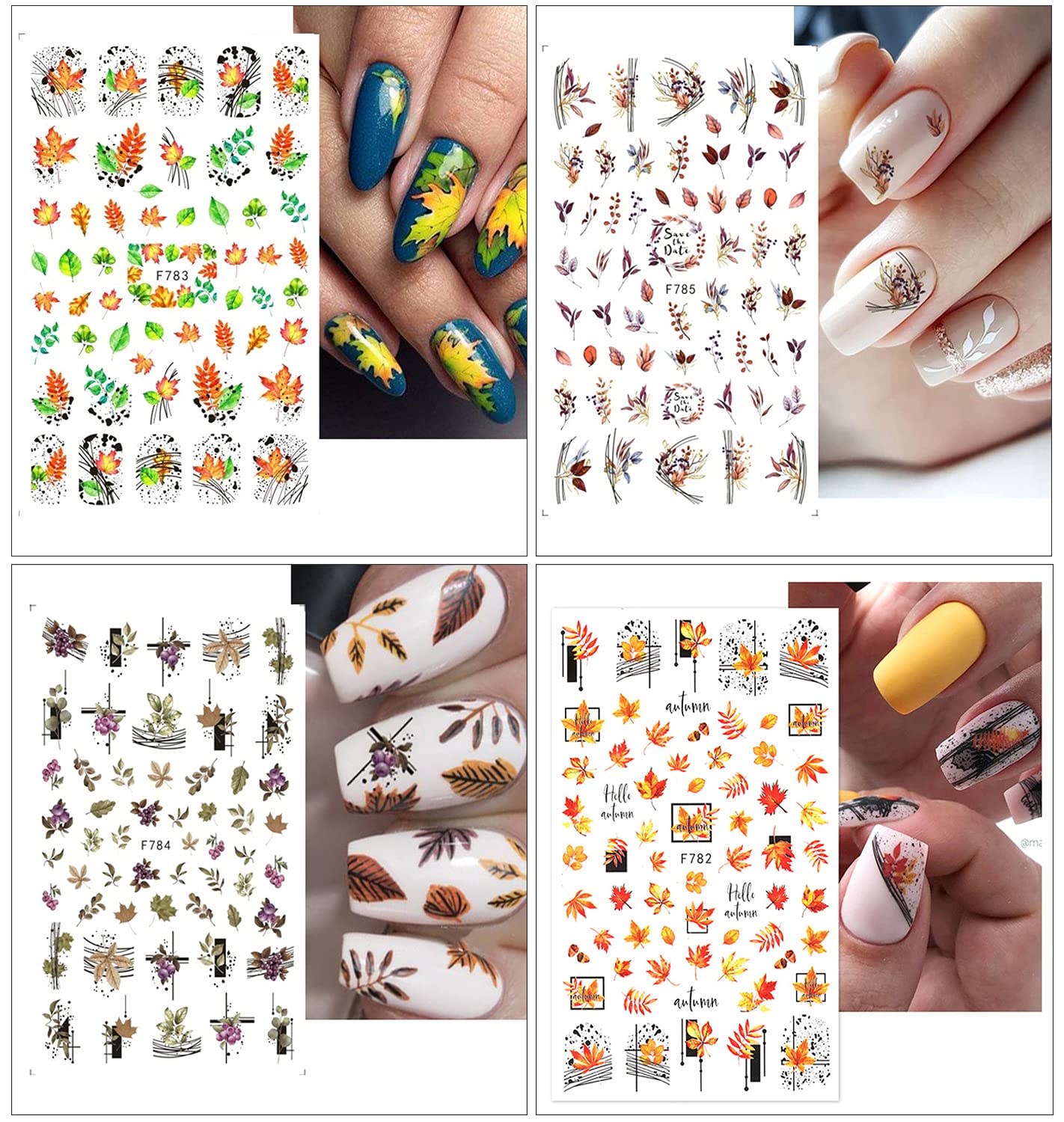 8 Sheets Fall Nail Art Stickers Thanksgiving Nail Decals 3D Maple Leaf Nail Stickers Autumn Butterfly Maple Leaves Nail Designs Decorations for Women Kids Girls Holiday DIY Manicure Charms-Velvo Beauty