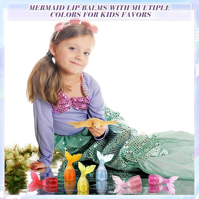 24 Pcs Mermaid Girl Birthday Party Supplies Lip Balm Graduation Gifts Bulk Kids Classroom Gift Exchange Party Supplies Birthday Mermaids Themed Party Decor Gifts for Preschool Toddler Boy Girl-Velvo Beauty