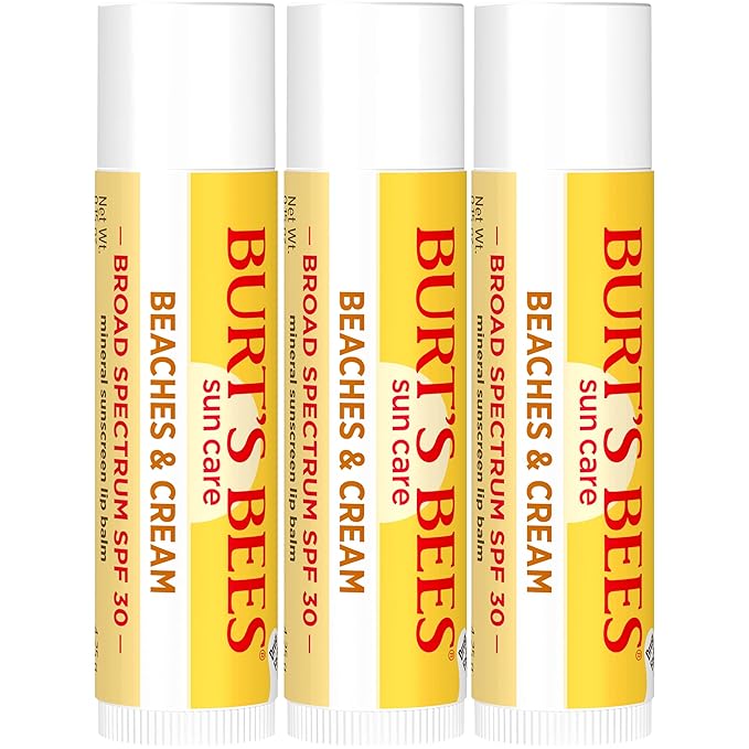 Burt’s Bees SPF 30 Lip Balm Mothers Day Gifts for Mom, Beaches and Cream, Water-Resistant Sun Care, Nano-Free Zinc Oxide Formula, Natural Origin Conditioning Lip Treatment, 3 Tubes, 0.15 oz.-Velvo Beauty