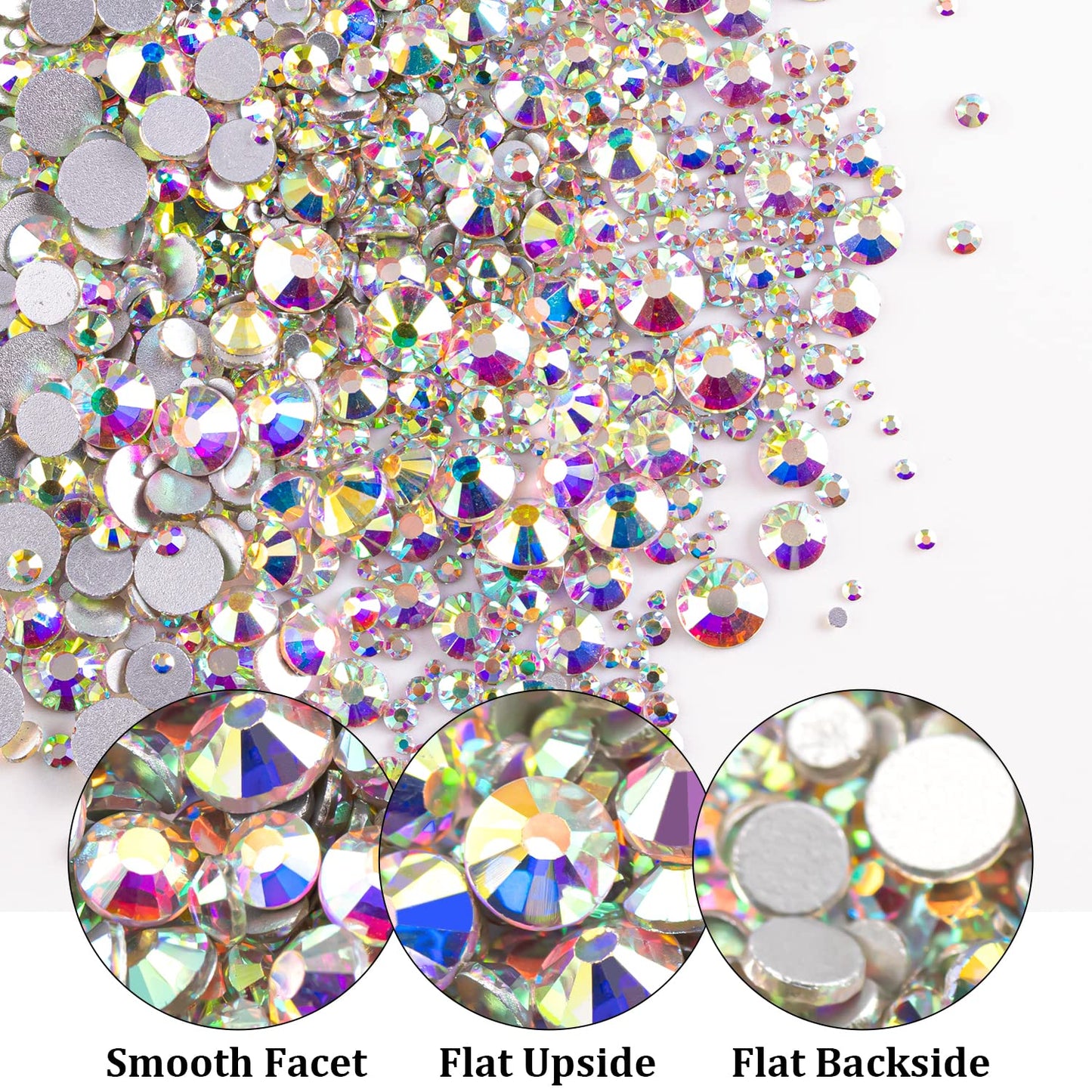 One Pack 2000 Pcs of Flatback Round AB Crystal Rhinestones 6 Sizes (1.5-6 mm) with Nail Art Rhinestone Picker Pencil and Tweezer for DIY and Salon Use-Velvo Beauty