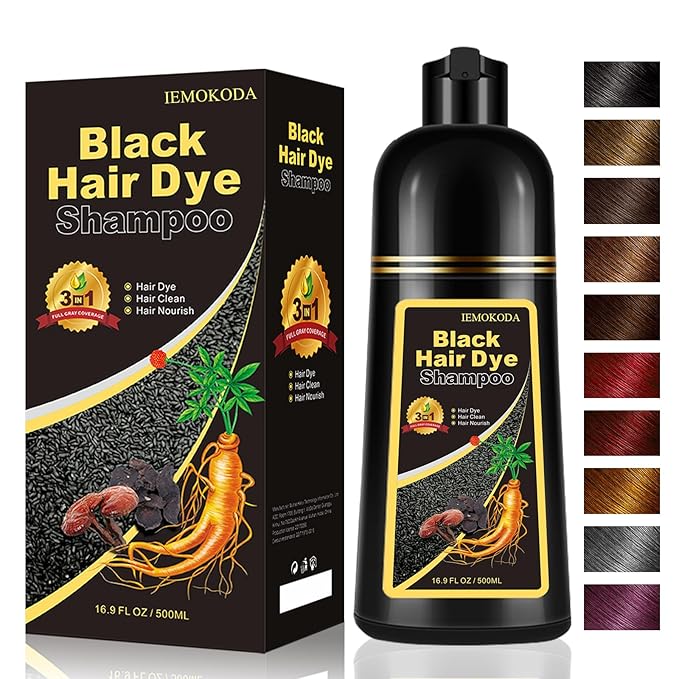 Instant Black Hair Dye Shampoo 3- in-1, 100 Percent Gray Coverage, Magic in 15 Minutes for All Types, Natural Women & Men, Color Depositing Conditioner, Easy to Use-Velvo Beauty