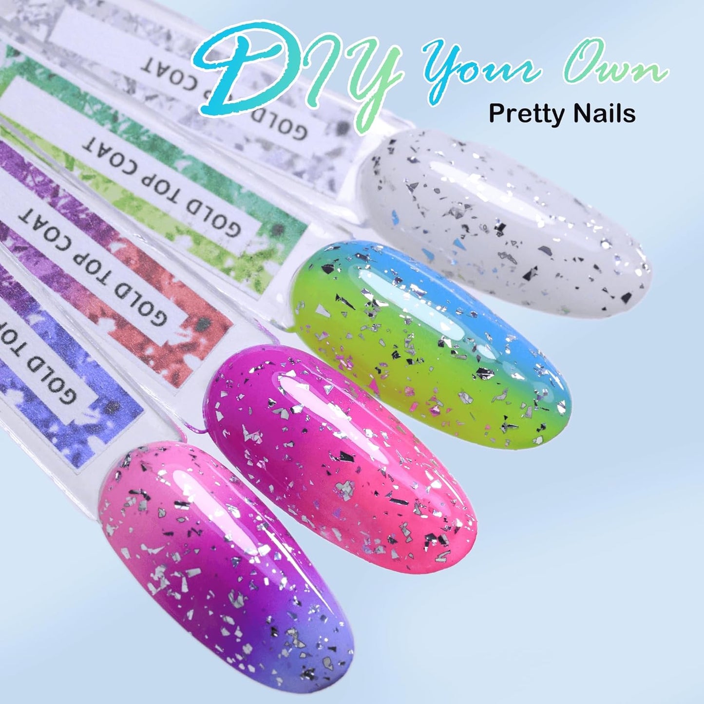 Double Rhythm 15ML No Wipe Gel Top Coat Base Coat Iridescent Glitter Shimmer 2 in 1 Nail Polish Soak Off Manicure DIY Home Salon (Silver Top Coat)-Velvo Beauty