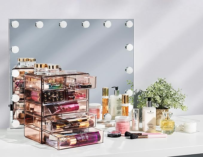 Sorbus Acrylic Makeup Organizer - Organization and Storage Case for Cosmetics Make Up & Jewelry - Big Clear Makeup Organizer for Vanity, Bathroom, College Dorm, Closet, Desk (3 Large, 4 Small Drawers)-Velvo Beauty