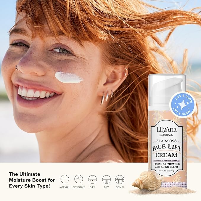 LilyAna Naturals Bakuchiol Face Lift Cream with Sea Moss and Peptide Complex - Face Cream for Women - Moisturizing and Lifting Facial Cream - Anti-Aging Overnight Moisturizer - Made in the USA - 1 oz-Velvo Beauty
