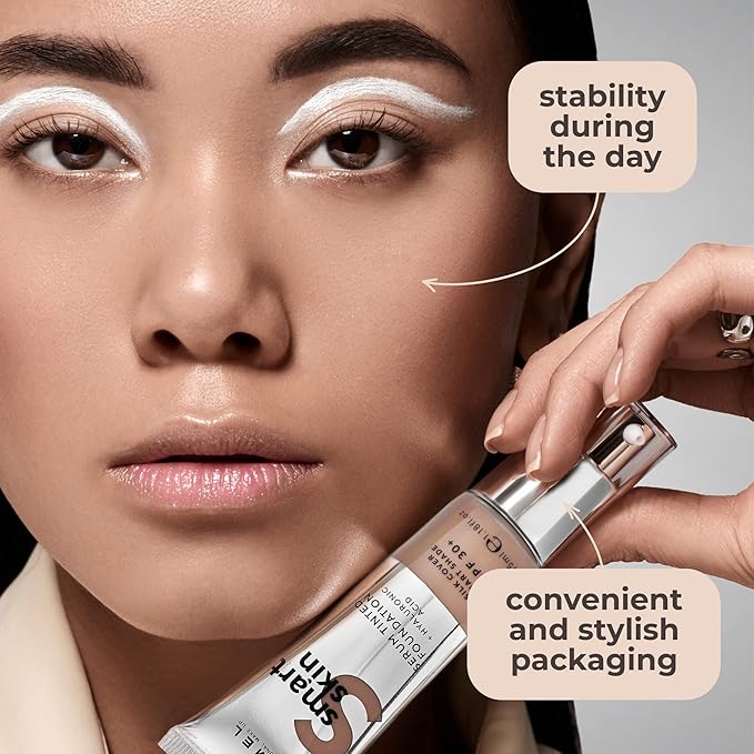 LAMEL Smartskin Serum Tinted Foundation - Hydrating & Nourishing - Hypoallergenic & Skin-Caring - Color Correcting - Anti-Aging Formula with Hyaluronic Acid - 401, 1.18 fl.oz-Velvo Beauty