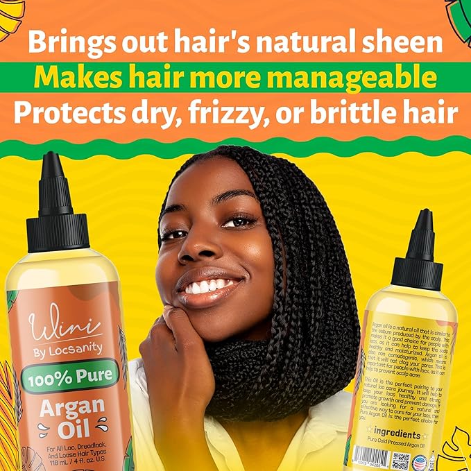 Locsanity Wini Pure Argan Hair and Body Oil, 100% Cold-Pressed, 4 Fl Oz-Velvo Beauty