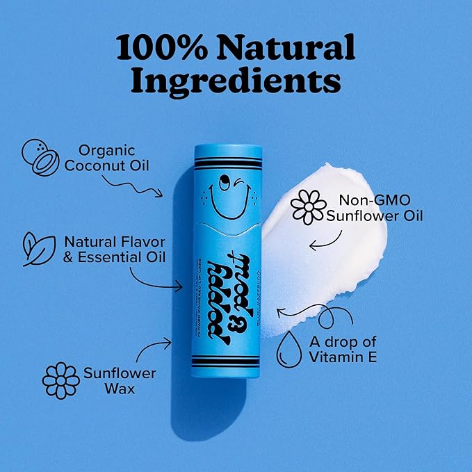 Poppy & Pout Kids Jumbo Lip Balm | All Natural Lip Balms & Moisturizers | Hydrates with Beeswax, Vitamin E, Organic Coconut Oil | Cruelty-Free | Lip Balm in Recyclable Cardboard Tube (Bloo Razzeloo)-Velvo Beauty