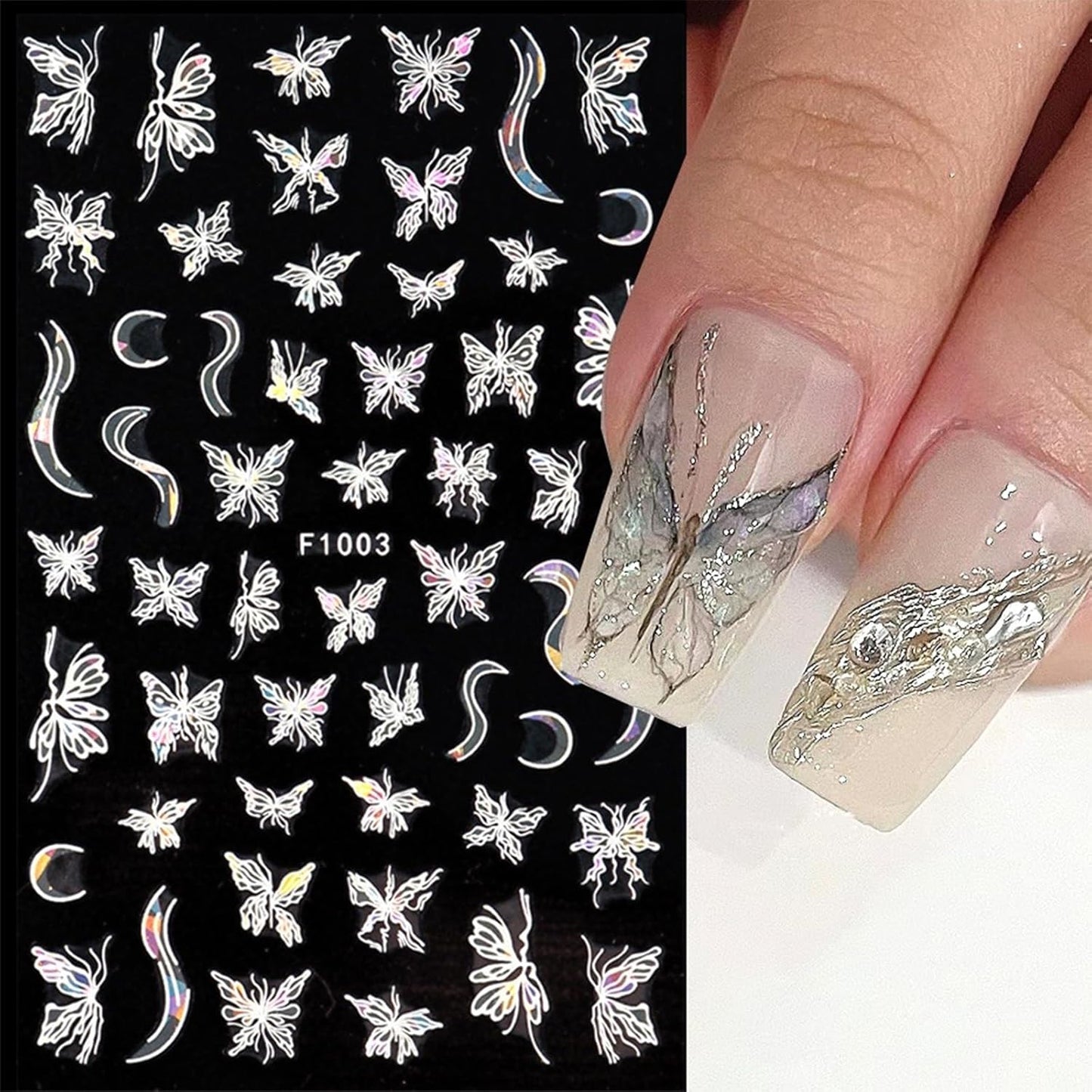 Butterfly Nail Art Stickers Decals 3D Self-Adhesive Laser Butterfly Nail Stickers Holographic Butterflies Design Nail Art Supplies for Women Acrylic Nail Art Decoration Accessories 8 Sheets-Velvo Beauty