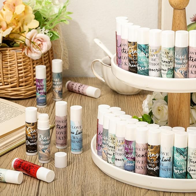 50 Pcs Lip Balm Bulk Christian Gift for Women Faith Religious Bible Verse Lip Balm Inspirational Gift Scripture Moisturizing Lip Care Product for Coworker Friend Sister Teacher (Marble Print)-Velvo Beauty