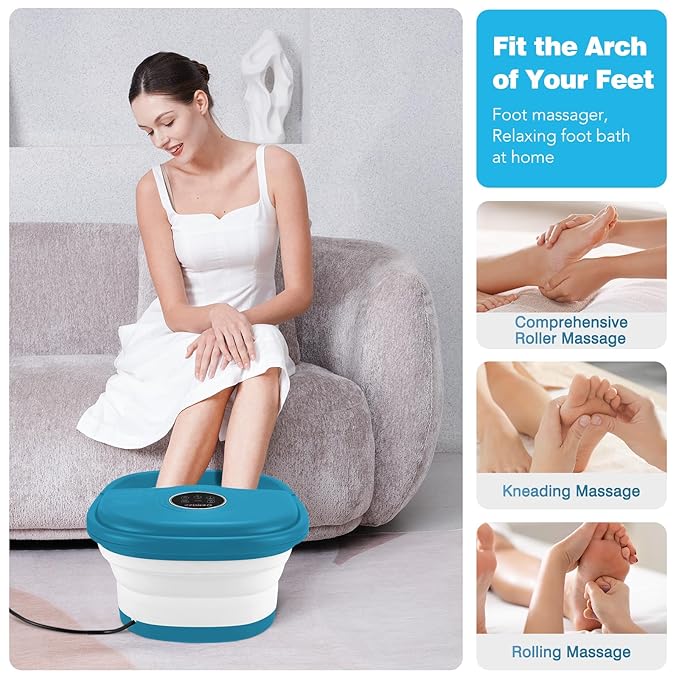 Collapsible Foot Spa with Heat, Remote Control, Temperature Control, Bubbles, Pumice Stone, Red Light, Timer, 16 Massage Roller Pedicure Foot Bath Tub Foot Soaker for Relaxation & Stress Relief-Velvo Beauty