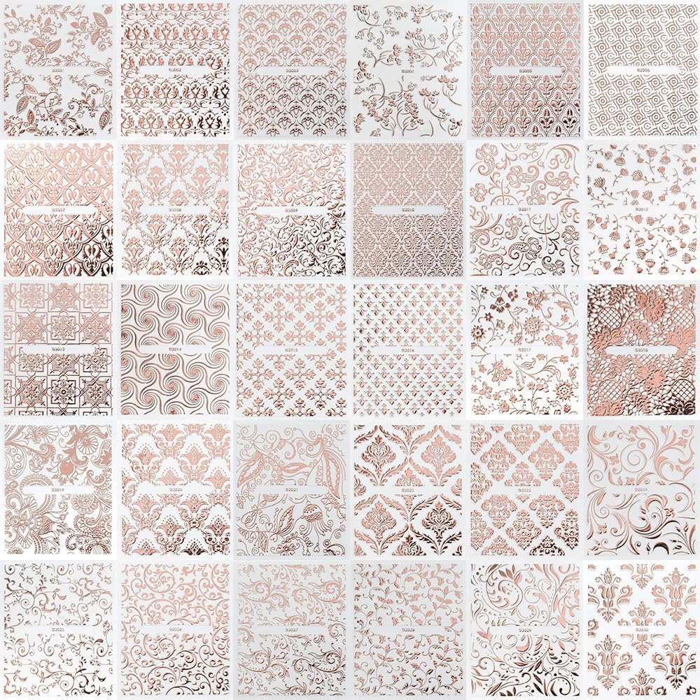 30 Sheets Rose Gold Lace Line Nail Stickers 3D Self Adhesive Nail Art Charms Sticker Decals for Crafts Supplies Accessories (ST-RG)-Velvo Beauty