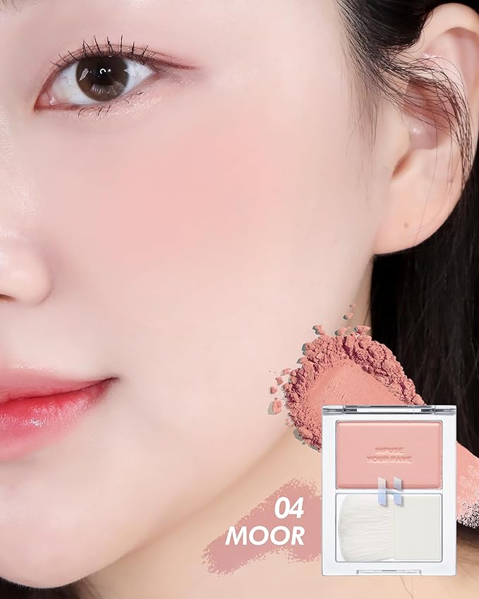 HOLIKA HOLIKA Infusing Blush with Brush - Lightweight, Smooth, Blendable Cheek Blusher, Sebum-Control, Natural Pore Coverage, Built-In Brush, Long-Lasting Pigment for Romantic Mood (04 MOOR)-Velvo Beauty