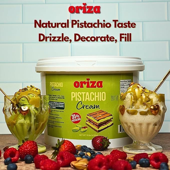 Oriza Pistachio Cream, 10lbs Pail (Pack of 2) – Premium Bakery Spread with 35% Pistachios, Palm Oil Free, Non-GMO – Ideal for Pastries, Gelato, Cakes & Dessert Filling-Velvo Beauty