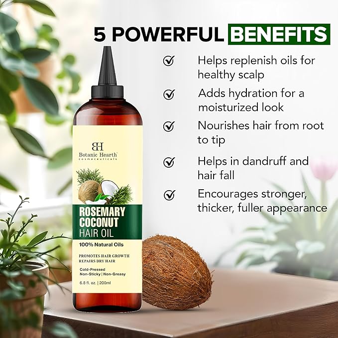 Botanic Hearth Rosemary, Coconut & Avocado Oil For Hair Growth (6.7 fl oz) Infused with Rosemary, Coconut, Biotin|Hair Oil Repairs Damaged Hair, Strengthening, Healthier Hair, Moisturizing- Hair Tonic-Velvo Beauty