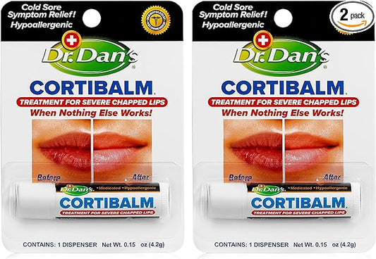 Dr. Dan's Cortibalm - 2 Pack - for Dry Cracked Lips - Healing Lip Balm for Severely Chapped Lips - Designed for Men, Women and Children-Velvo Beauty