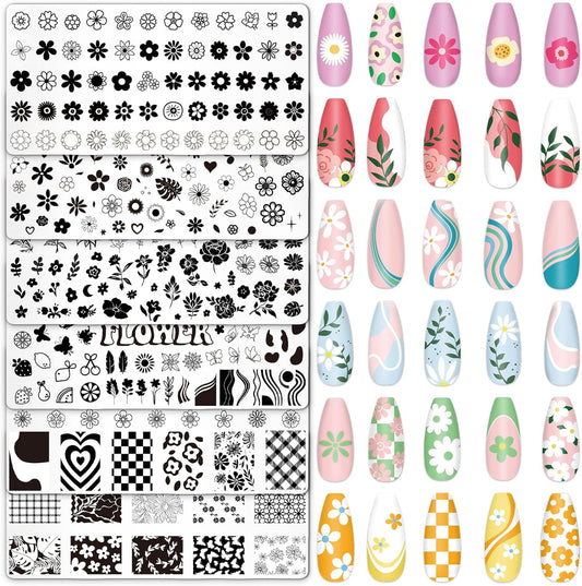 Whaline 6Pcs Simple Floral Nail Plates Stamping Set Flower Leaves Stamp Templates Nail Art Plates for DIY Print Manicure Salon Design Gift-Velvo Beauty