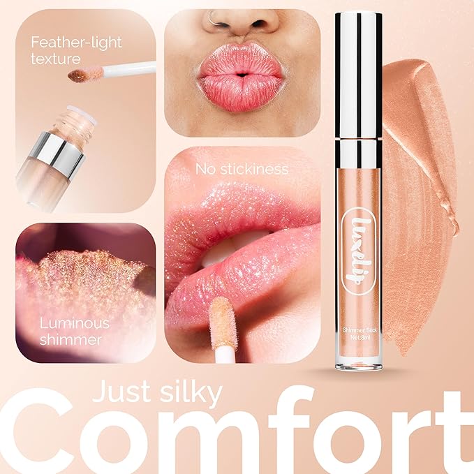 LuxeLip™ Matte Lipstick, Hydrating Non-Sticky Lip Gloss for Luminous Shine & Moisturized Lips, Lightweight, Long-Lasting Glossy Finish, Cruelty-Free Lip Makeup for Women (Champagne Frost, 8ml)-Velvo Beauty