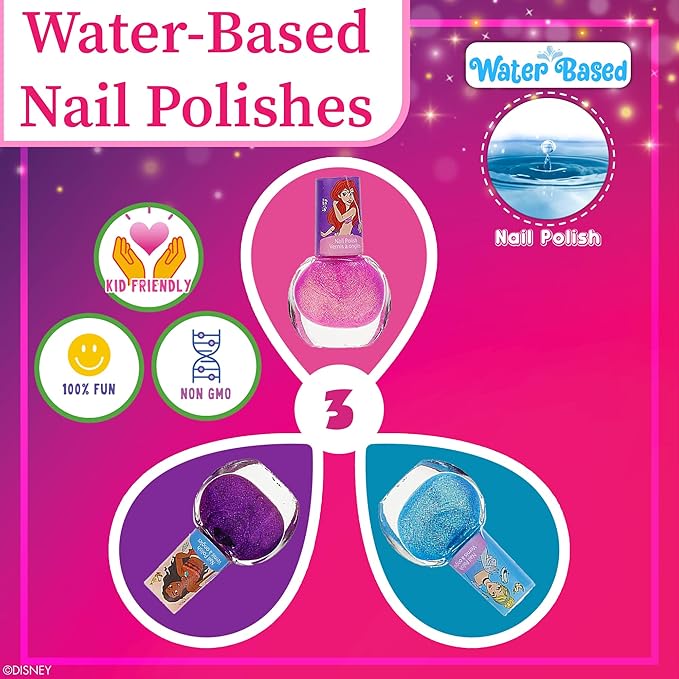 Disney Princess Train Case Girls Beauty Set, Kids Makeup Kit for Girls, Real Washable Toy Makeup Set, Play Makeup, Pretend Play, Party Favor, Birthday, Toys Ages 3 4 5 6 7 8 9 10 11 12-Velvo Beauty