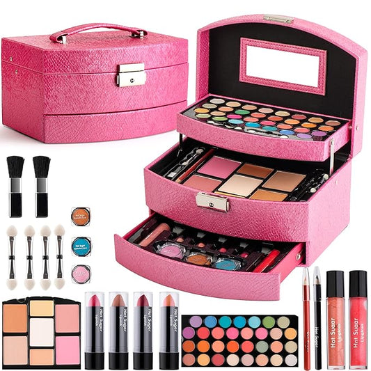 Hot Sugar Girls Makeup Kit for Birthday Gift, All in One Beginner Makeup Kit for Women Full Kit, Christmas Makeup Set for Teens 10 12 13 16 Includes Real Cosmetics and Makeup Tools (Red)-Velvo Beauty