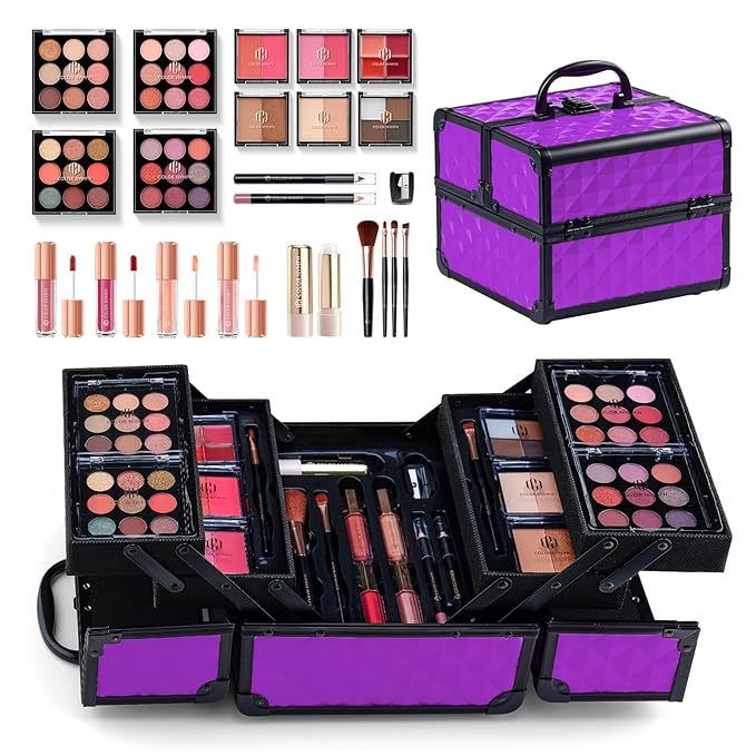 Color Nymph All in one Makeup Kit For Girls Teens, Makeup Set 4 Trays Spacious Space Train Case for Beginner with Eyeshadow Highlighter Lipgloss Blush Contour Concealer Brush Eyeliner Lipbalm-Velvo Beauty