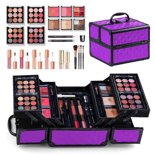 Color Nymph All in one Makeup Kit For Girls Teens, Makeup Set 4 Trays Spacious Space Train Case for Beginner with Eyeshadow Highlighter Lipgloss Blush Contour Concealer Brush Eyeliner Lipbalm-Velvo Beauty