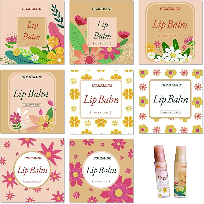 CRASPIRE Lip Balm Labels 80pcs Homemade Lip Balm Labels 2” Clear Lip Balm Labels for Tubes Printable Waterproof Lip Balm Stickers Labels for Lip Balm Handcream Candle Container（Flowers-Orange Yellow）-Velvo Beauty