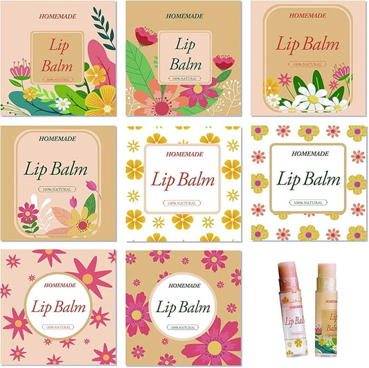 CRASPIRE Lip Balm Labels 80pcs Homemade Lip Balm Labels 2” Clear Lip Balm Labels for Tubes Printable Waterproof Lip Balm Stickers Labels for Lip Balm Handcream Candle Container（Flowers-Orange Yellow）-Velvo Beauty