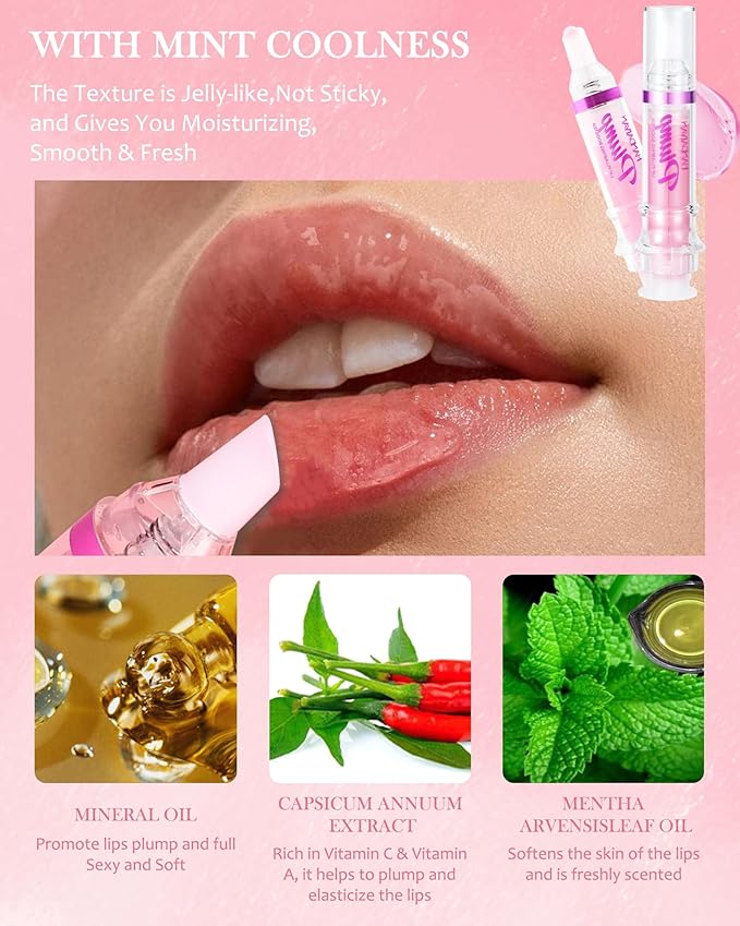 Lip Plumping Booster-2Colors Spicy Lip Plumper Oil Lip Gloss, Plump and Pout Lip Plumper Hydrating & Volumizes Lip GLaze, Enhancing Plump Effect for Fuller Lips, Lip Glossy Makeup Gift for Women-05+06-Velvo Beauty