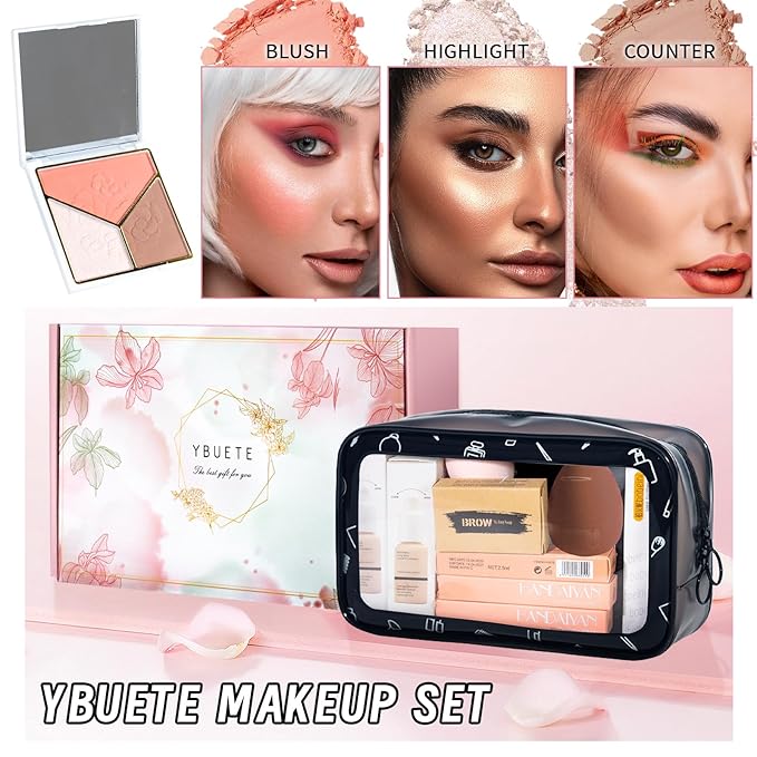 Makeup Set Kit for Women Full Kit, Makeup Present for Women Teen Girl, Eyeshadow Foundation Face Primer Brush 3 in 1 Palette Lip Gloss, Eyebrow Soap Mascara Eyeliner cosmetic bag-Velvo Beauty