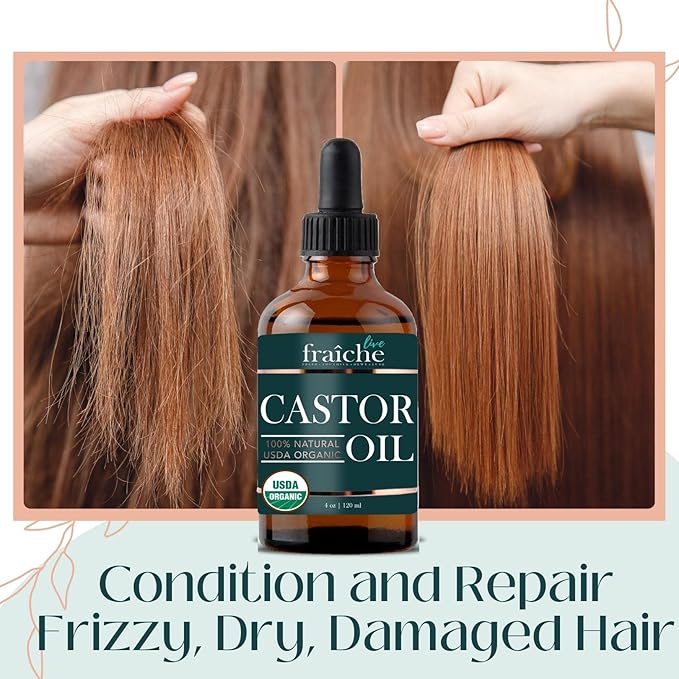 Live Fraiche Organic Castor Oil (4oz) + Filled Mascara Tube, 100% USDA Pure, Cold Pressed, Hexane Free Lash Serum Hair Growth Oil for Eyelashes, Eyebrows, Hair - Brow and Hair Treatment Oil-Velvo Beauty