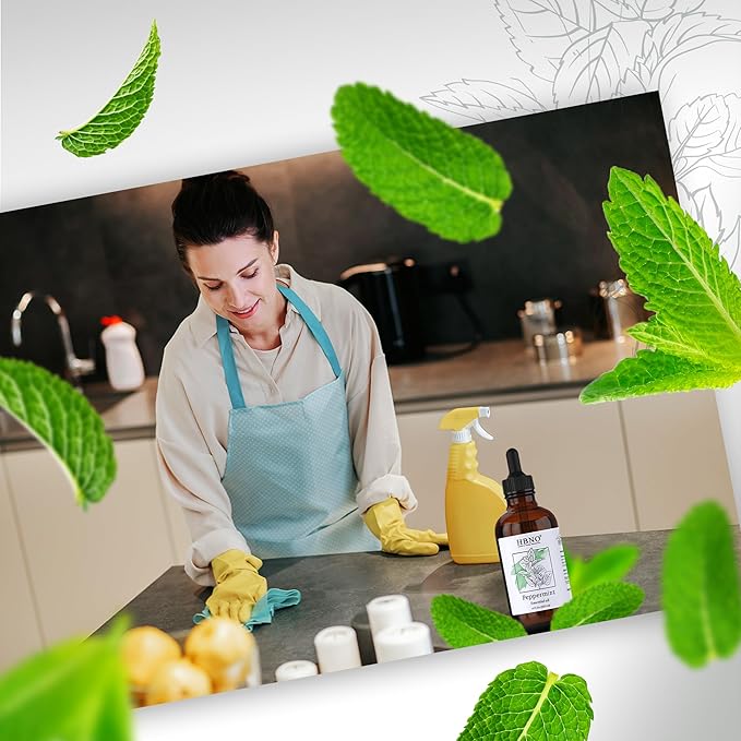 HBNO California Bottled Peppermint Essential Oil 4 fl oz (120ml) - Premium Grade Natural Peppermint Oil for Hair, Skin & Scalp Care - Ideal for Masage, Diffusers & Aromatherapy - with Glass Dropper-Velvo Beauty