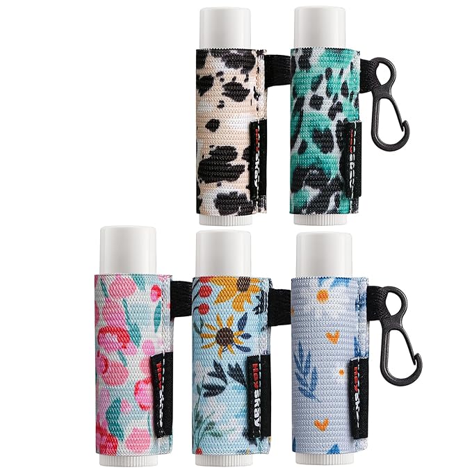 5pcs Lip Balm Holder Keychain Lipstick Sleeves Chapstick Elastic Sleeves for Men Women(Daisy/Tulip/Leo)-Velvo Beauty