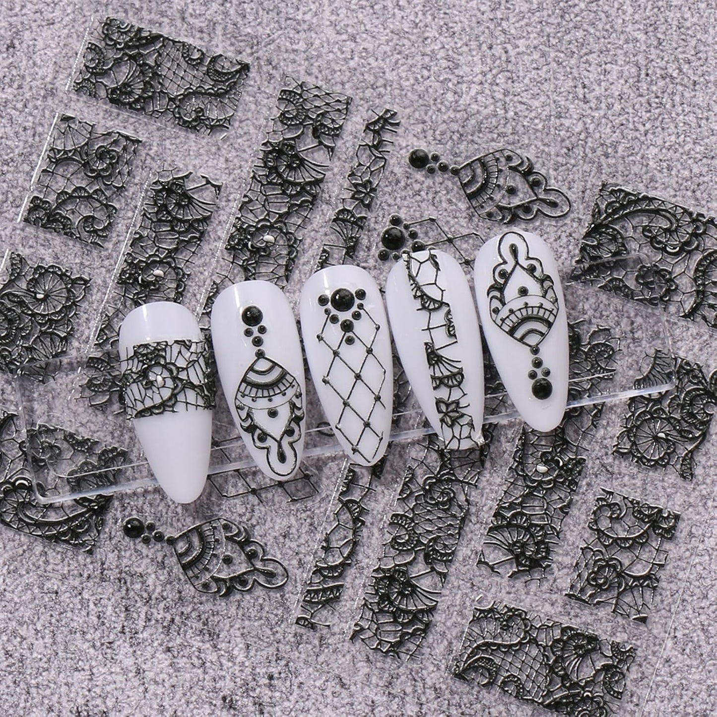 JMEOWIO 3D Embossed Black White Flower Nail Art Stickers Decals Self-Adhesive Pegatinas Uñas 5D Leaves Lace Nail Supplies Nail Art Design Decoration Accessories 4 Sheets-Velvo Beauty