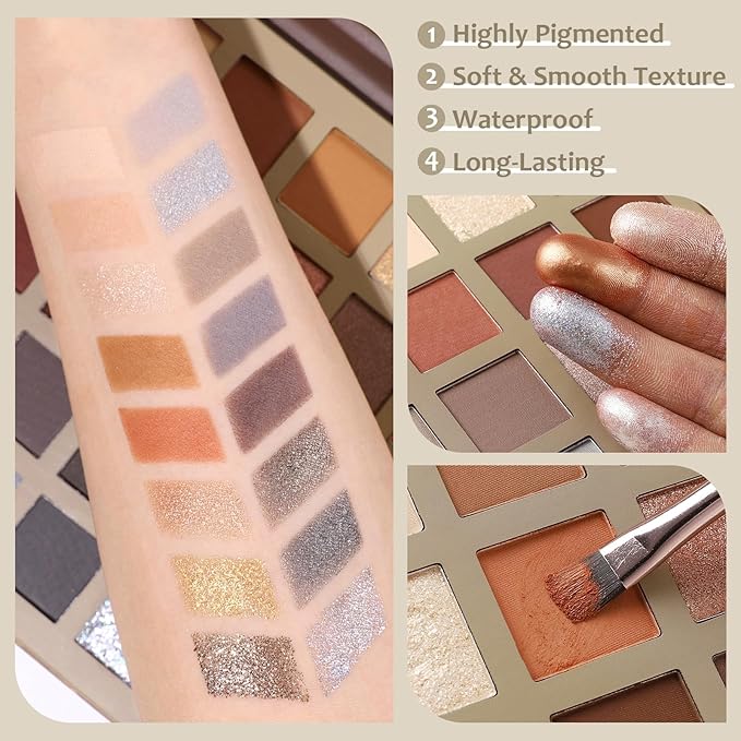 UCANBE Nude Eyeshadow Palette + 15 PCS Makeup Brushes Set, 40 Color Matte Shimmer Glitter Eye Shadow, Neutral Black Dark Grey Smoky Make Up Pallet Gift Kit Highly Pigmented Long Lasting Waterproof-Velvo Beauty