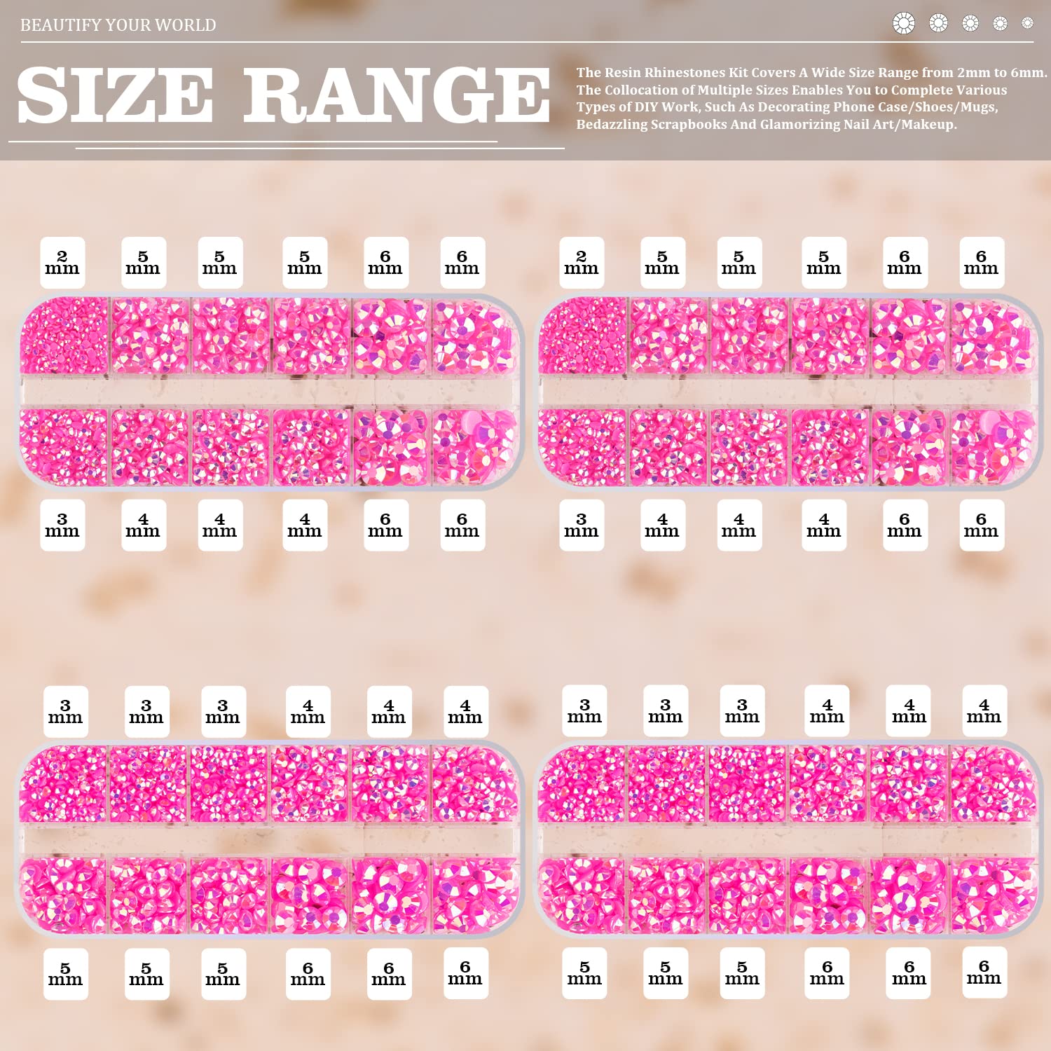 7000PCS Resin Rhinestones with Tweezers for Crafting, 2/3/4/5/6mm Flatback Jelly Rhinestones, 4 Box Hot Pink AB Non Hotfix Crystal Gems for DIY Crafts Mugs Tumblers Clothes Makeup Nail-Velvo Beauty