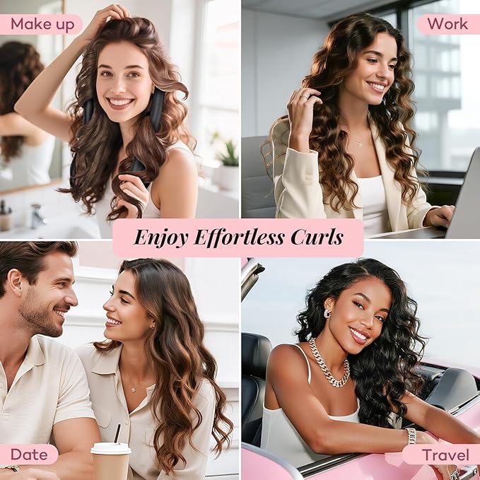 Umisleep 22 Momme 100% Mulberry Silk Heatless Hair Curler Set — Frizz-Free Hair Rollers for Women Long Hair, Overnight Heatless Curls, Upgraded Soft Flat Design with Clips & Scrunchies, Black-Velvo Beauty