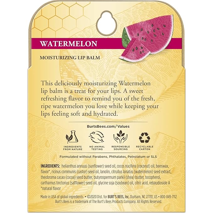 Burt's Bees 100% Natural Origin Moisturizing Lip Balm, Watermelon, 4 Tubes-Velvo Beauty