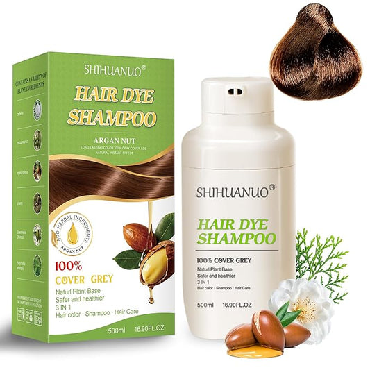 Hair Dye Shampoo 3 in 1 for Gray Hair Coverage, Argan nut Natural Shampoo Hair Dye for Women & Men/Ammonia-Free 500ml(Chestnut Brown)-Velvo Beauty