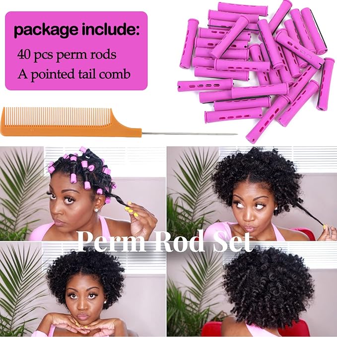 YOROSTAR Perm Rods Set for Natural Hair 40pcs Plastic Cold Wave Rods for Long Short Hair Rollers Large Hair Curling Rods for Women Purple-Velvo Beauty