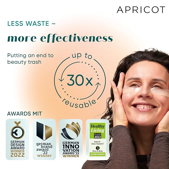 APRICOT Eye Patches with Hyaluronic Acid (pack of 1) I Anti-Aging Eye Pads "Me,Myself and Eye" I Reduces eye wrinkles I Reusable eye patches I Silicone pads against wrinkles I Made in Germany-Velvo Beauty