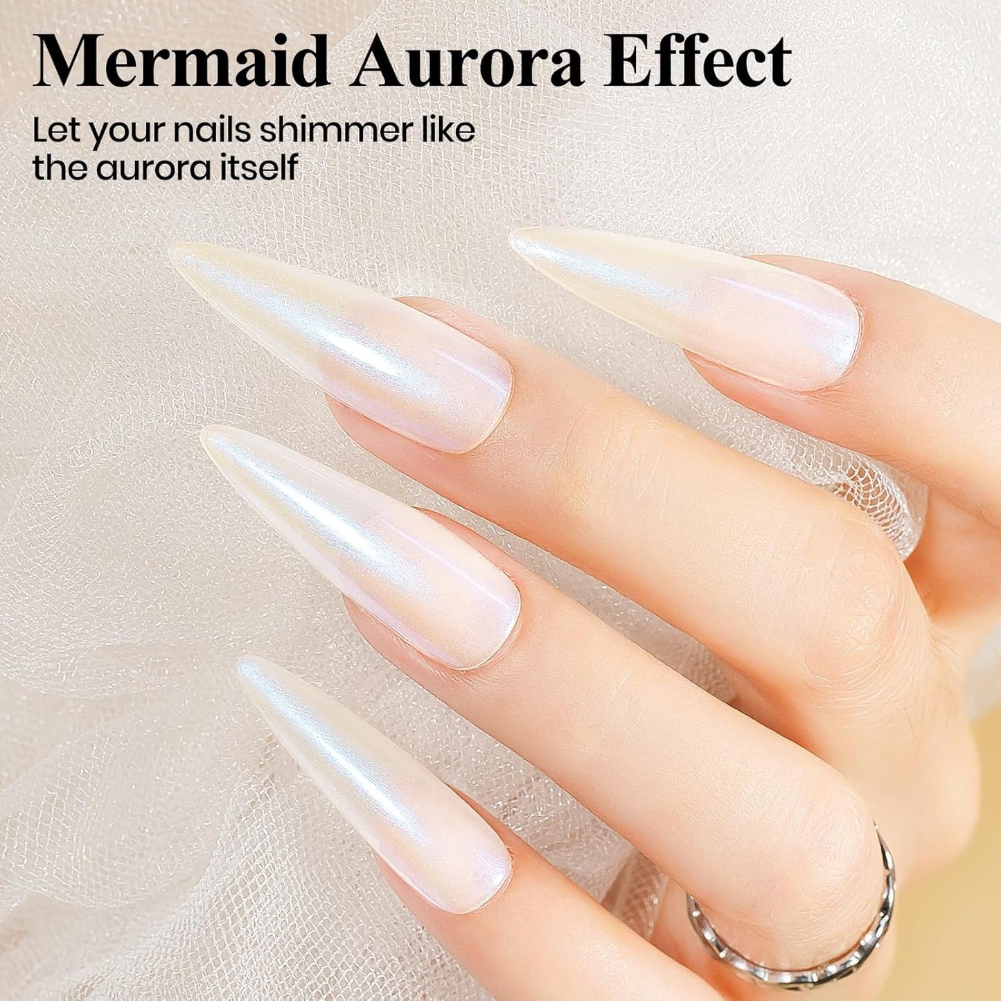 Nail Polish Quick Dry, Mermaid Shimmer Nail Lacquer Pearl White, Blue Aurora Effect, Air Dry Fast Fingernail And Toenail Polish Nail Pigment Natural Color Nail Concealer Polish, 12ML-Velvo Beauty