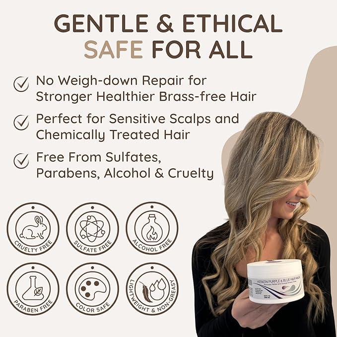 VITAMINS hair cosmetics Keratin Purple Hair Mask - Violet Blue Protein Deep Conditioner Treatment - Toner for Blonde Platinum Silver Gray Ash or Brown Colored Dry and Damaged Brassy Hair-Velvo Beauty